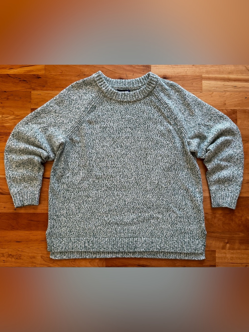 Lands’ End Womens Chunky Cable Knit Sweater 1X Green Marled Raglan Sleeve Heavy